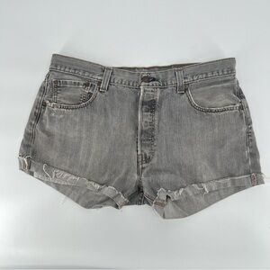 Levi's Gray 501 Button Fly Cuffed Distressed Hem Jean Shorts Size 35 Men's